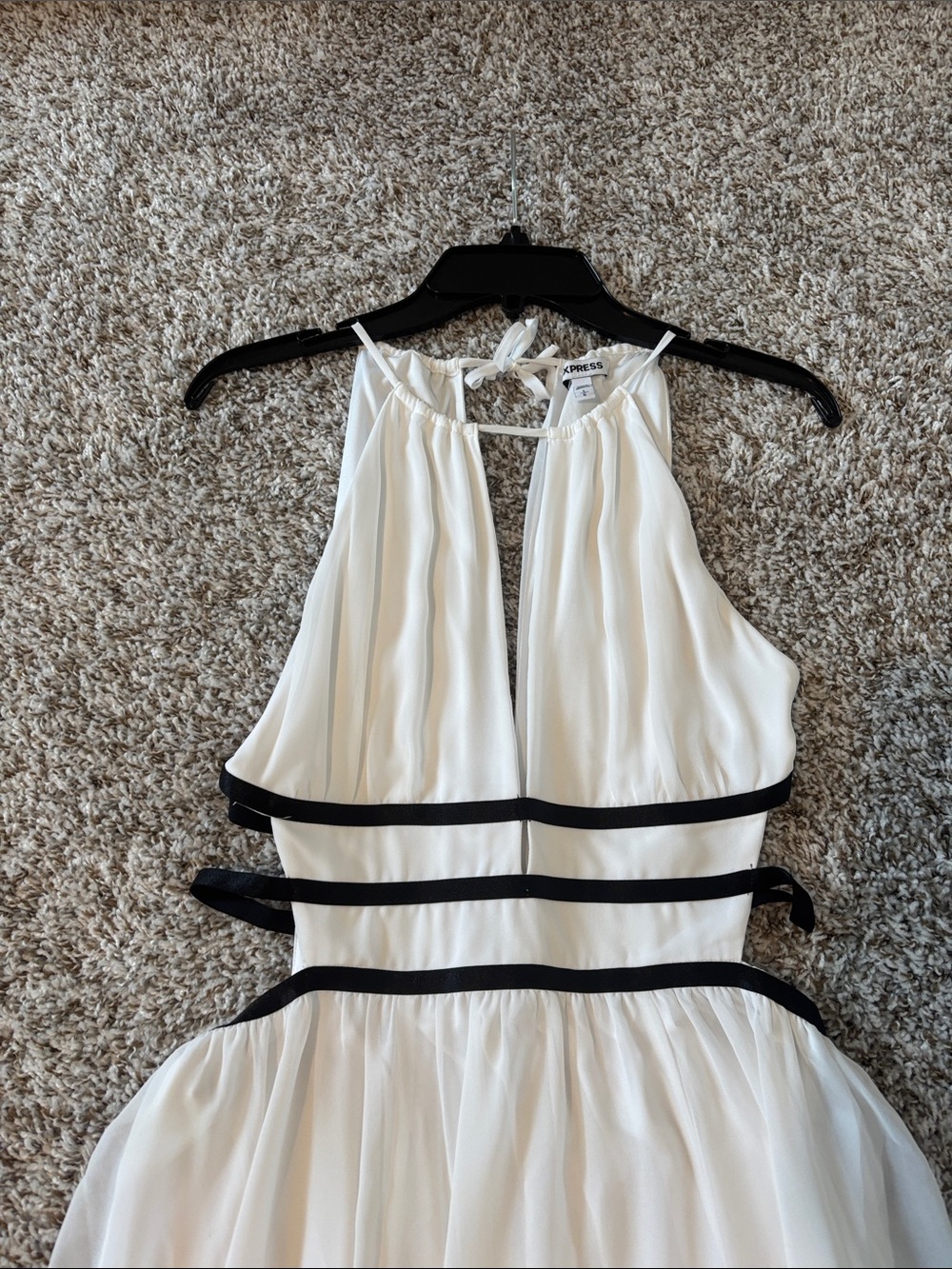 Express White Halter Maxi Dress with Black Waist Straps - Picture 2 of 10